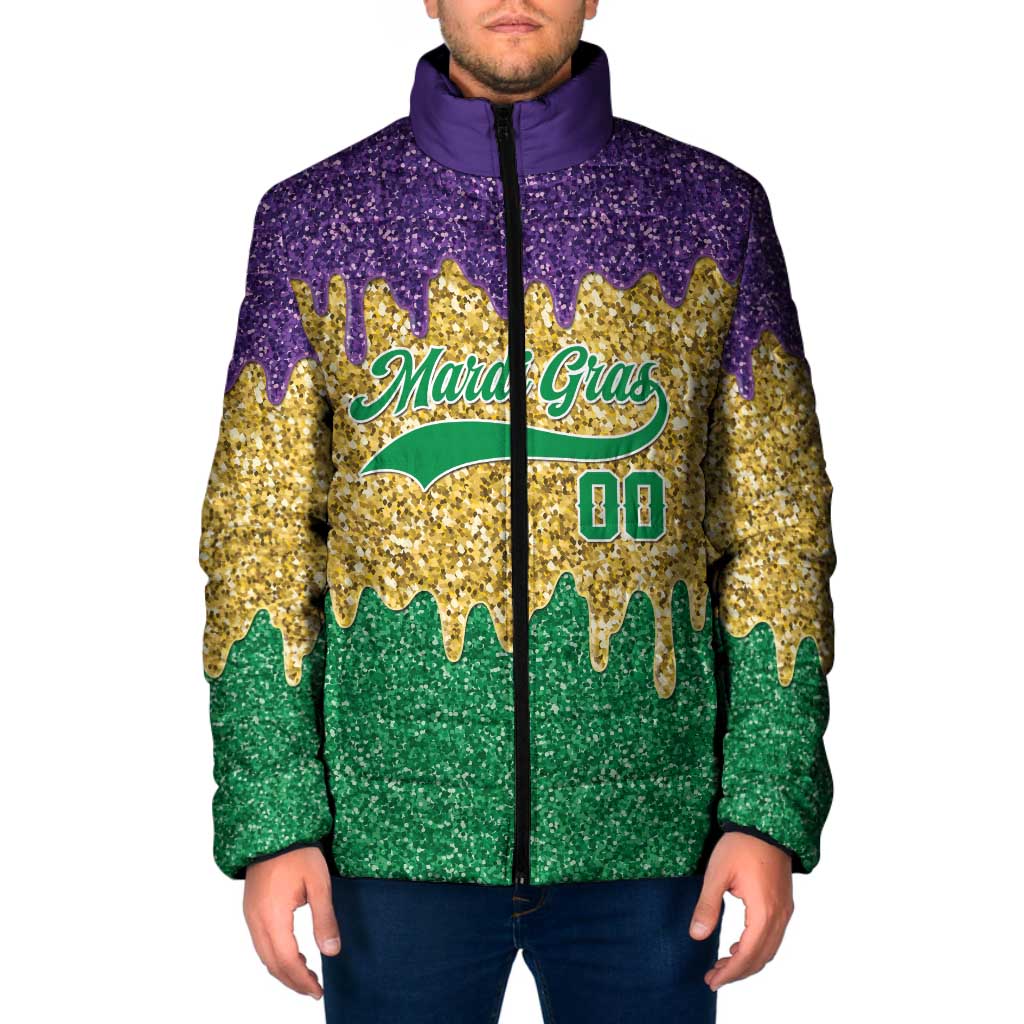 Custom Mardi Gras Dripping Padded Jacket Baseball Sparkling Drip Motif - Wonder Print Shop