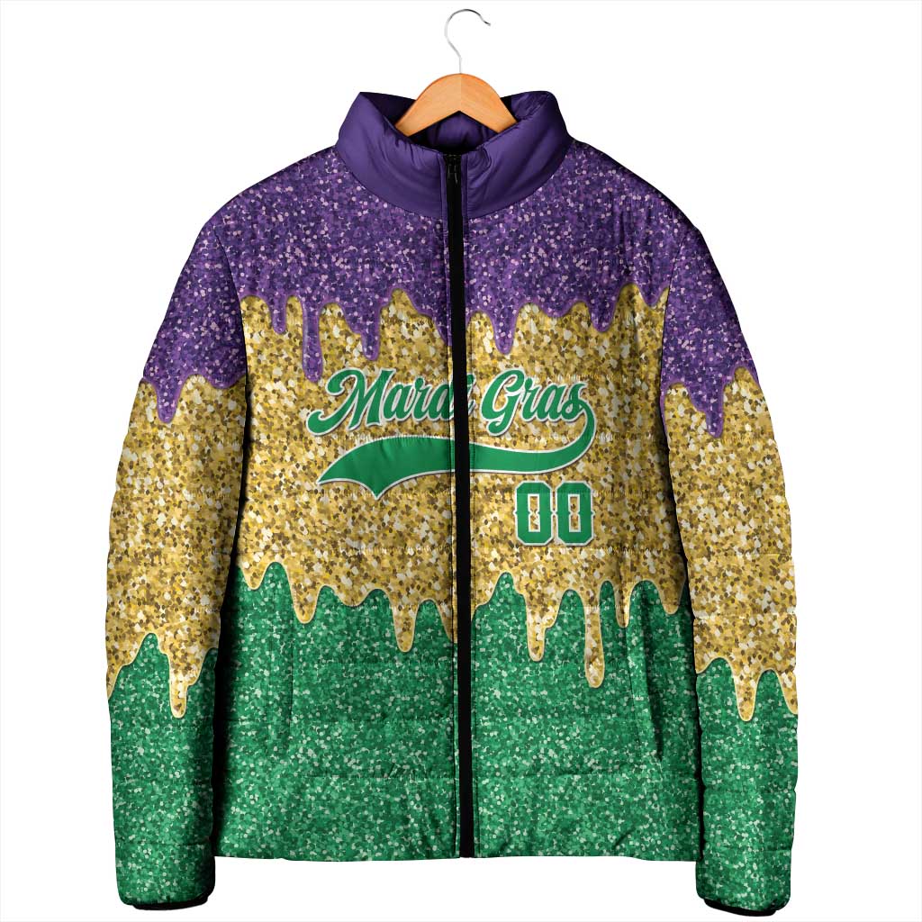 Custom Mardi Gras Dripping Padded Jacket Baseball Sparkling Drip Motif - Wonder Print Shop