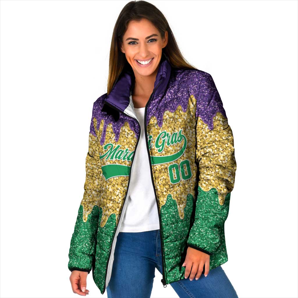 Custom Mardi Gras Dripping Padded Jacket Baseball Sparkling Drip Motif - Wonder Print Shop