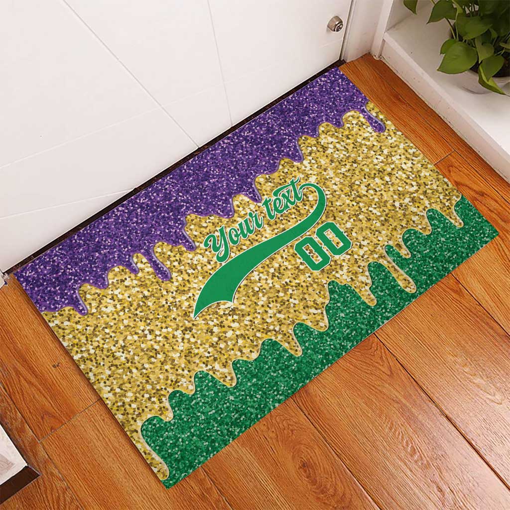 Custom Mardi Gras Dripping Rubber Doormat Baseball Sparkling Drip Motif - Wonder Print Shop