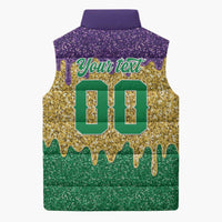 Custom Mardi Gras Dripping Sleeveless Puffer Jacket Baseball Sparkling Drip Motif - Wonder Print Shop