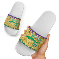 Custom Mardi Gras Dripping Slide Sandals Baseball Sparkling Drip Motif - Wonder Print Shop