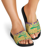 Custom Mardi Gras Dripping Slide Sandals Baseball Sparkling Drip Motif - Wonder Print Shop