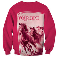 Pink unisex crewneck sweatshirt with 'YOUR TEXT' horse graphic on back