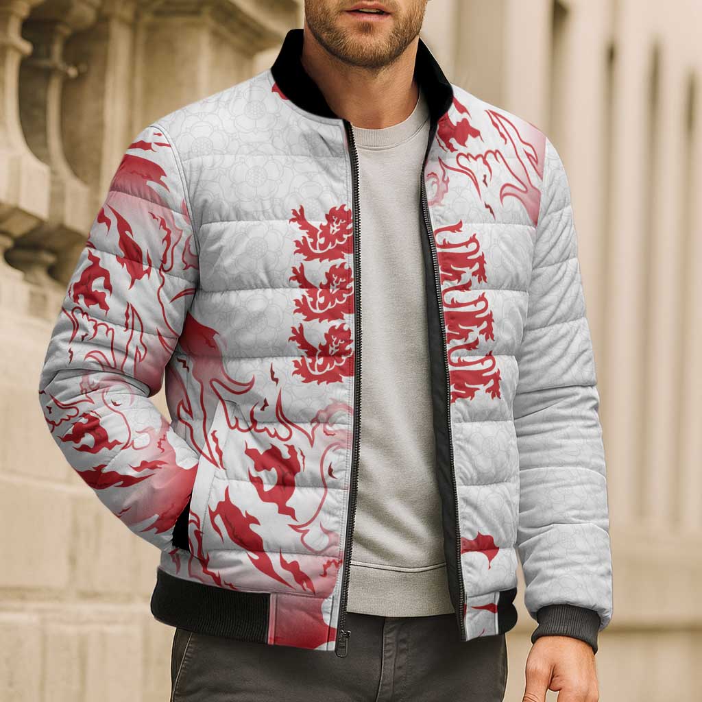 Custom England Rugby Pride Bomber Puffer Jacket Tudor Rose Flame Fire Style