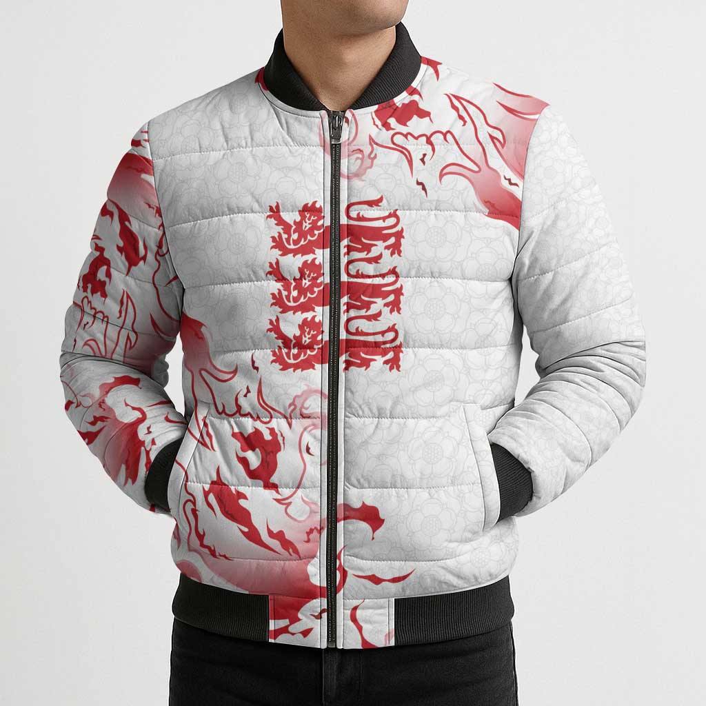 Custom England Rugby Pride Bomber Puffer Jacket Tudor Rose Flame Fire Style