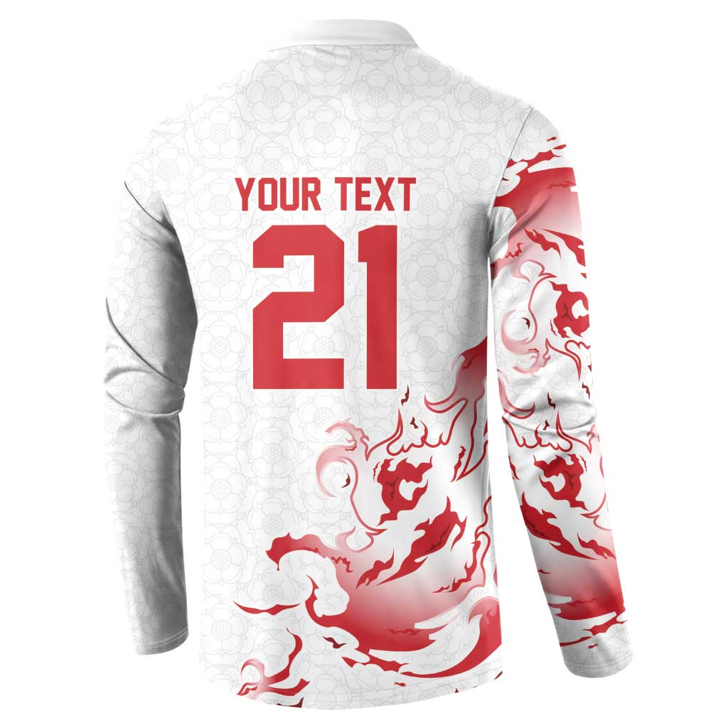 Custom England Rugby Pride Button Sweatshirt Tudor Rose Flame Fire Style