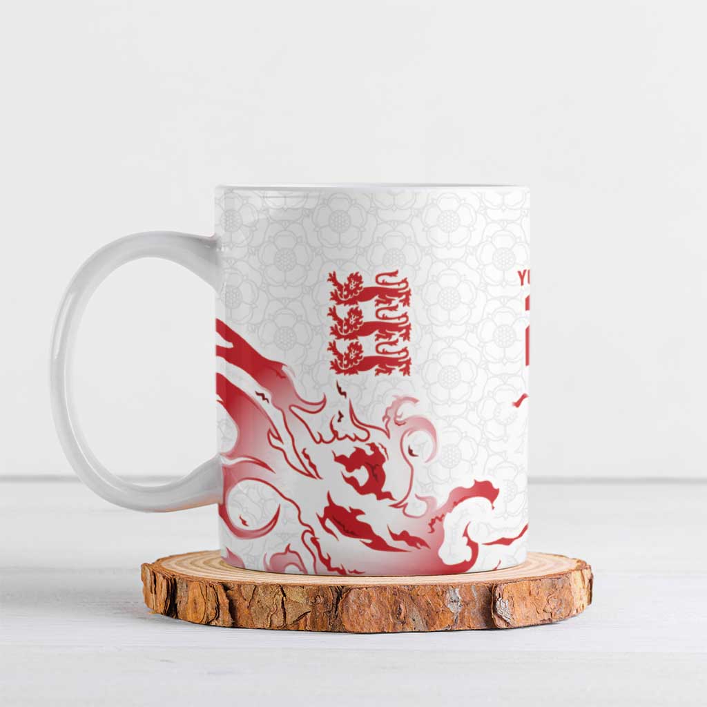 Custom England Rugby Pride Ceramic Mug Tudor Rose Flame Fire Style