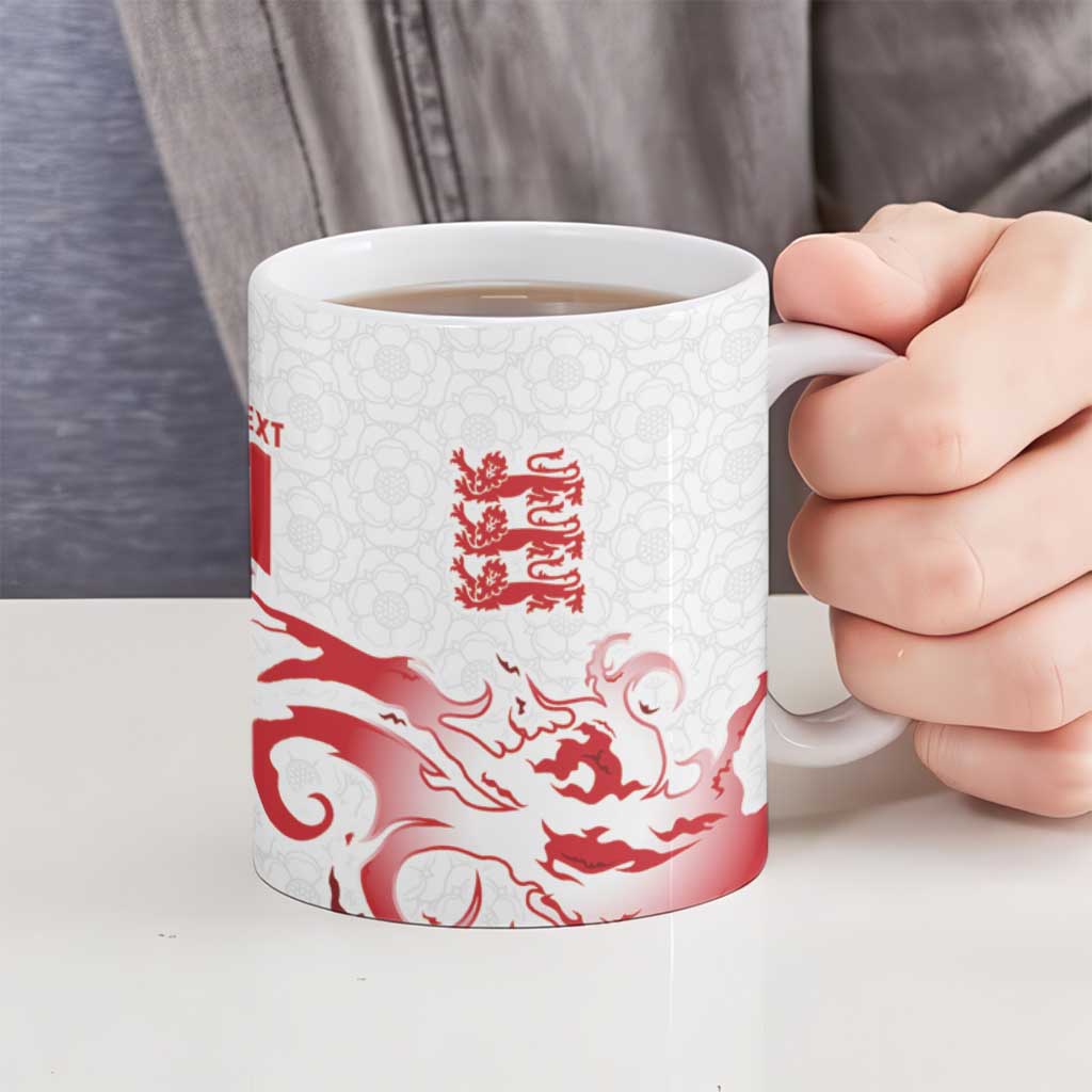 Custom England Rugby Pride Ceramic Mug Tudor Rose Flame Fire Style