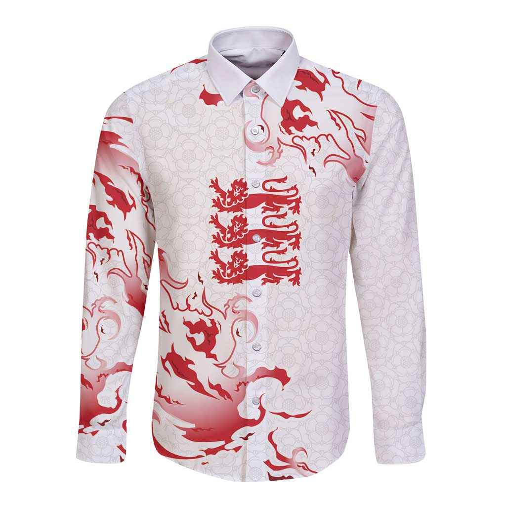 Custom England Rugby Pride Long Sleeve Button Shirt Tudor Rose Flame Fire Style