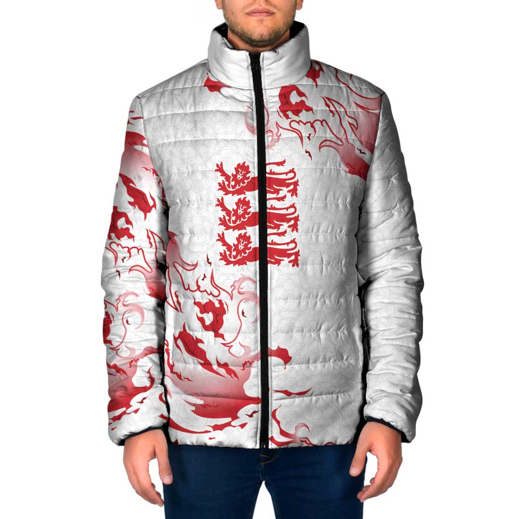 Custom England Rugby Pride Padded Jacket Tudor Rose Flame Fire Style