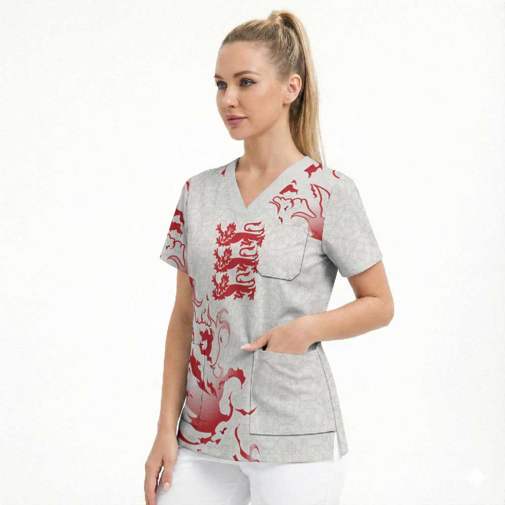 Custom England Rugby Pride Scrub Top Tudor Rose Flame Fire Style