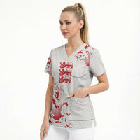 Custom England Rugby Pride Scrub Top Tudor Rose Flame Fire Style
