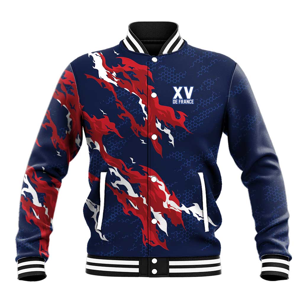 Custom France Rugby Pride Baseball Jacket XV de France Flame Fire Style