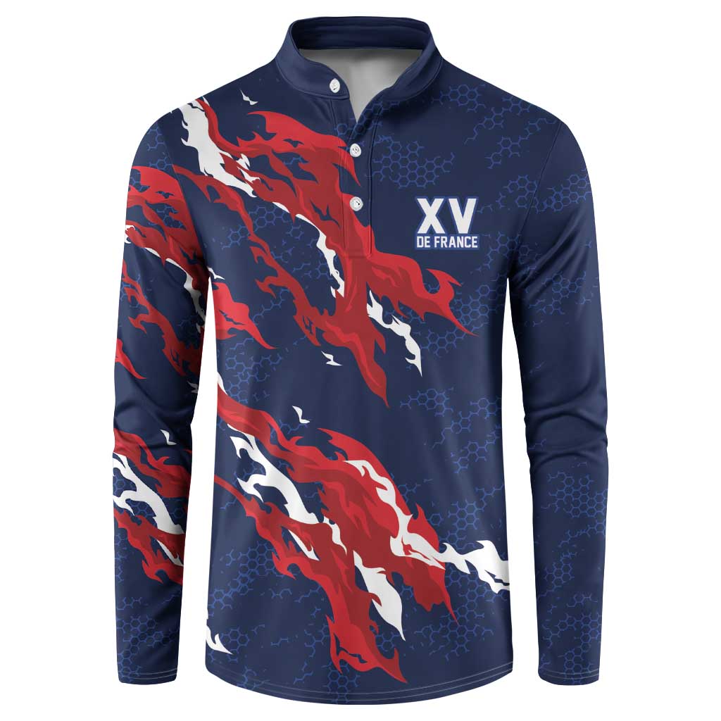Custom France Rugby Pride Button Sweatshirt XV de France Flame Fire Style