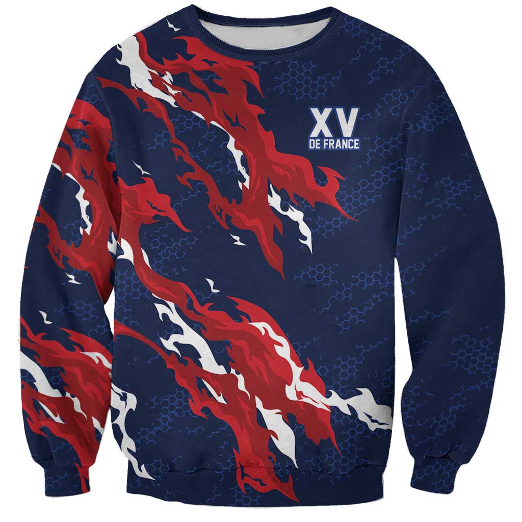 Custom France Rugby Pride Sweatshirt XV de France Flame Fire Style