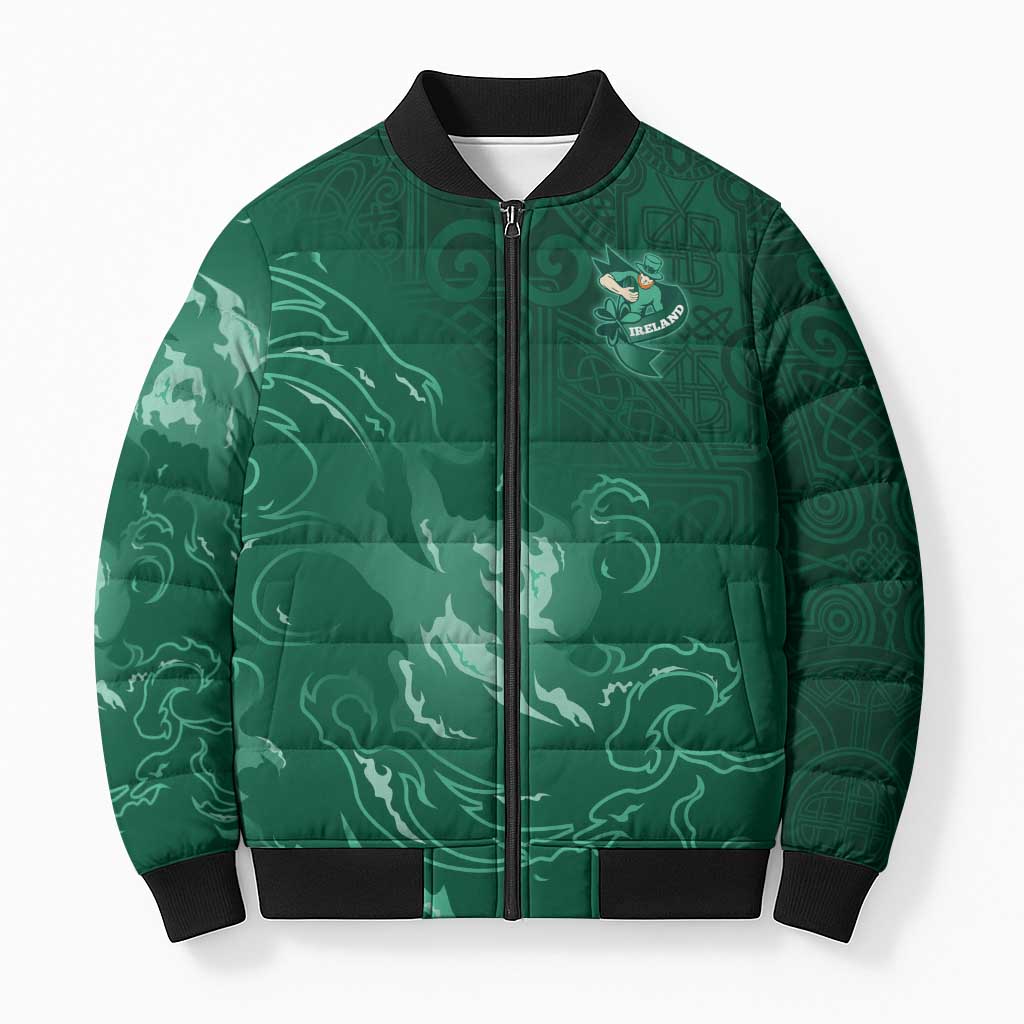 Custom Ireland Rugby Pride Bomber Puffer Jacket Celtic Shamrock Flame Fire Style