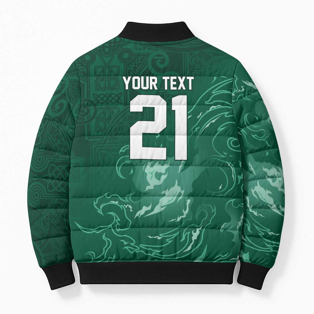 Custom Ireland Rugby Pride Bomber Puffer Jacket Celtic Shamrock Flame Fire Style