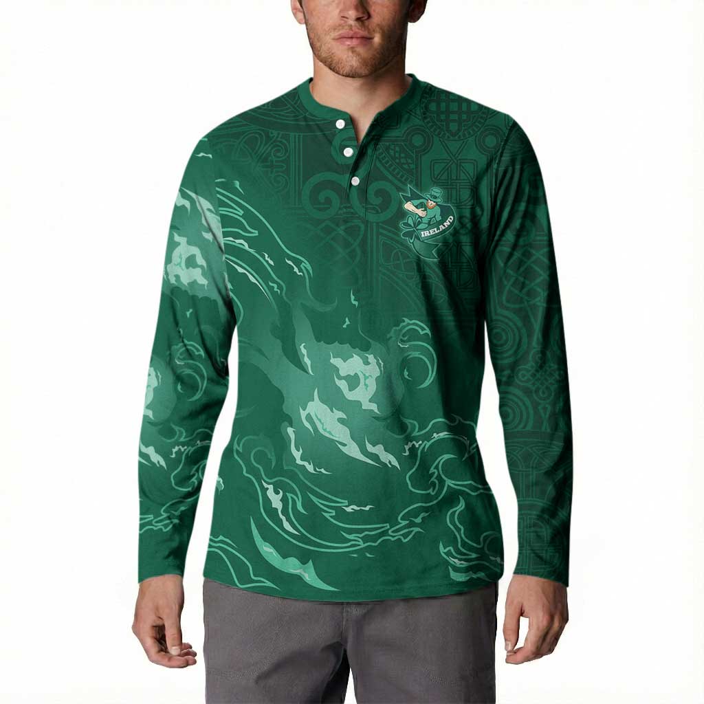 Custom Ireland Rugby Pride Button Sweatshirt Celtic Shamrock Flame Fire Style