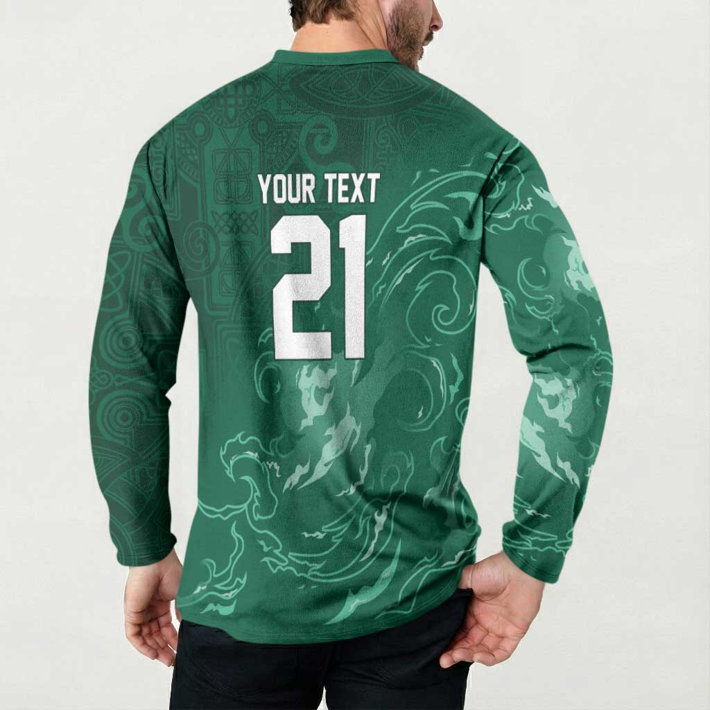 Custom Ireland Rugby Pride Button Sweatshirt Celtic Shamrock Flame Fire Style