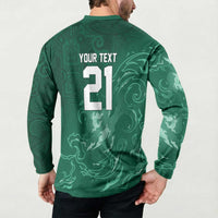 Custom Ireland Rugby Pride Button Sweatshirt Celtic Shamrock Flame Fire Style