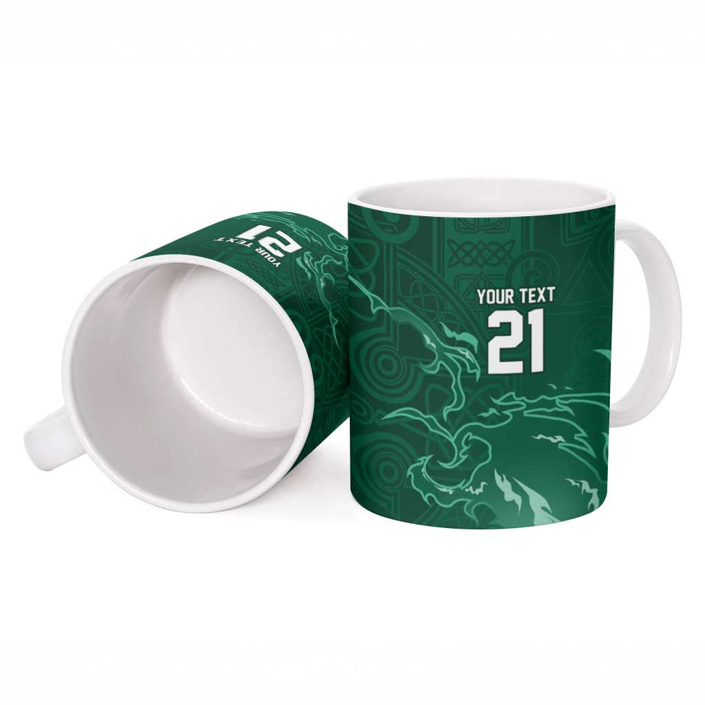Custom Ireland Rugby Pride Ceramic Mug Celtic Shamrock Flame Fire Style