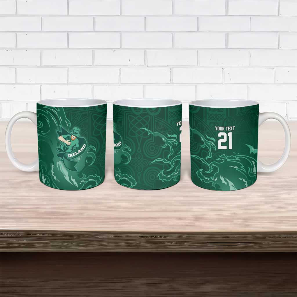 Custom Ireland Rugby Pride Ceramic Mug Celtic Shamrock Flame Fire Style