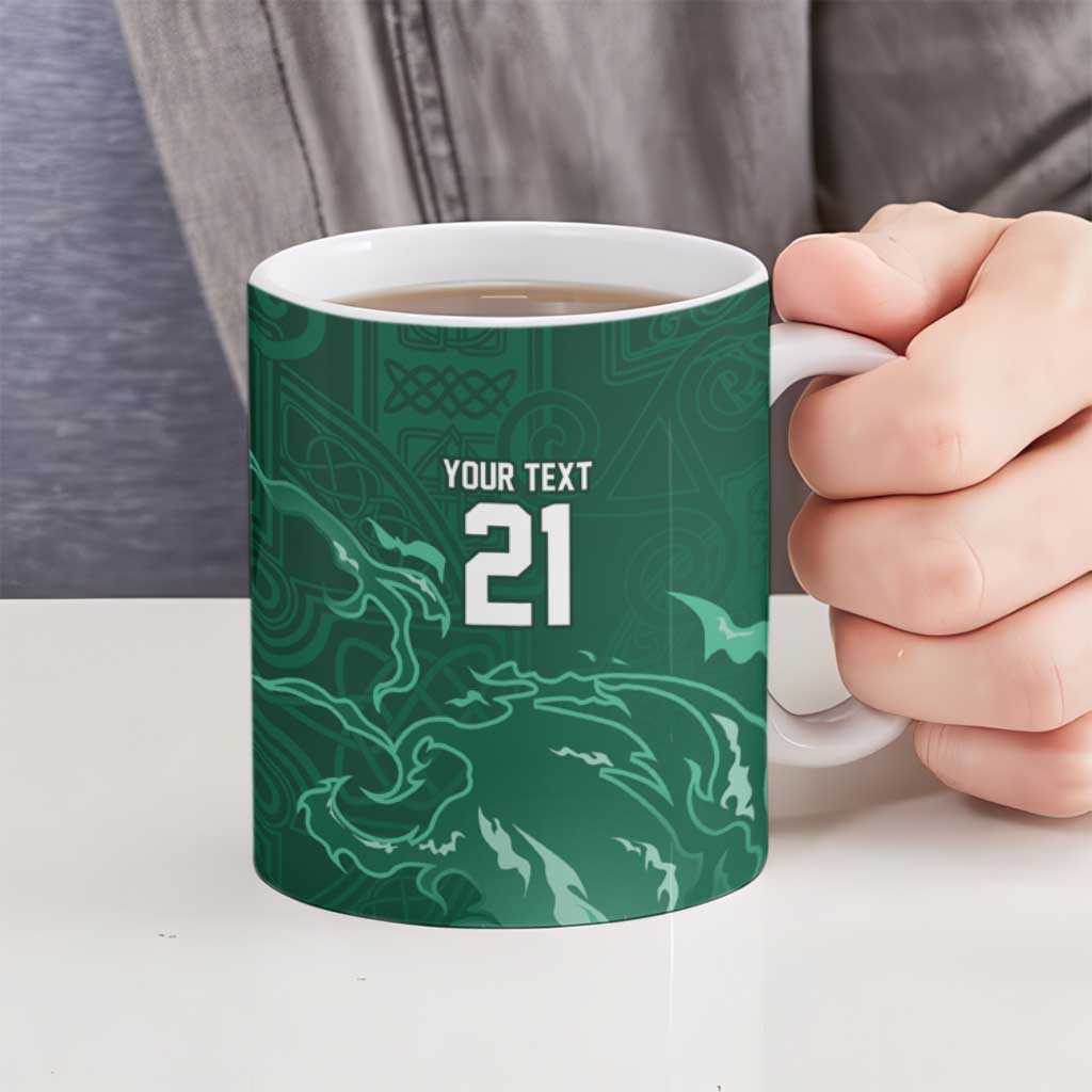 Custom Ireland Rugby Pride Ceramic Mug Celtic Shamrock Flame Fire Style