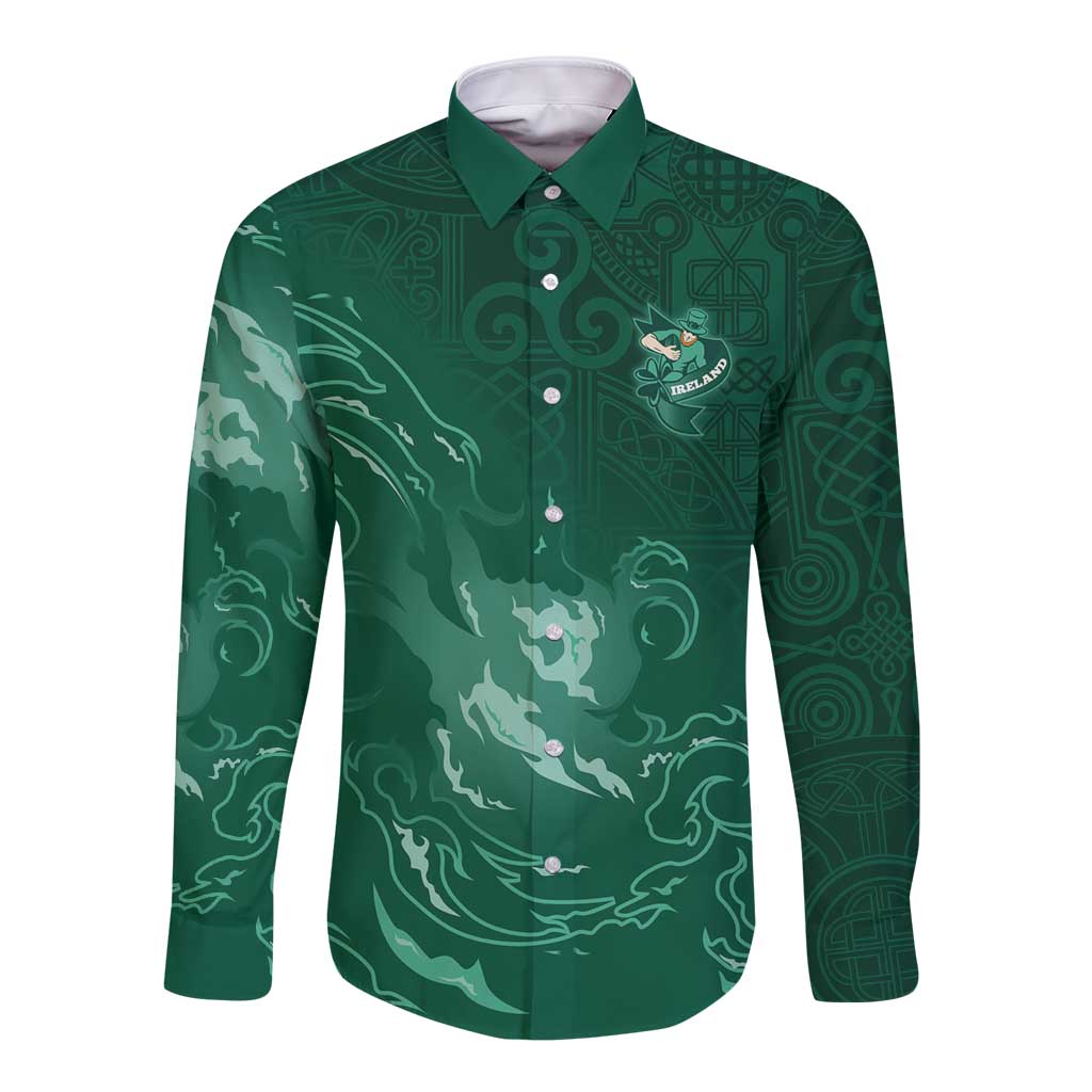 Custom Ireland Rugby Pride Long Sleeve Button Shirt Celtic Shamrock Flame Fire Style