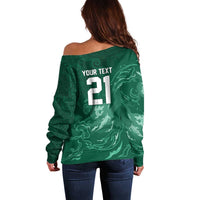 Custom Ireland Rugby Pride Off Shoulder Sweater Celtic Shamrock Flame Fire Style