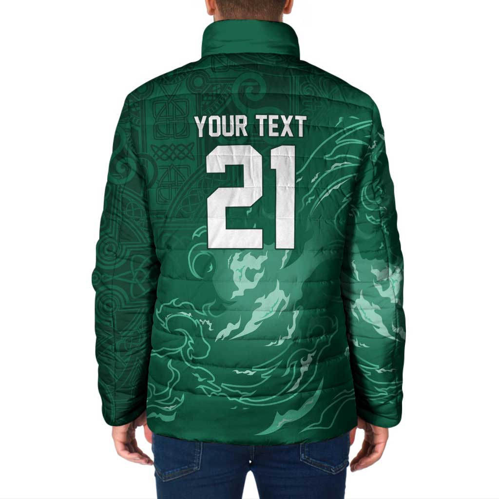 Custom Ireland Rugby Pride Padded Jacket Celtic Shamrock Flame Fire Style
