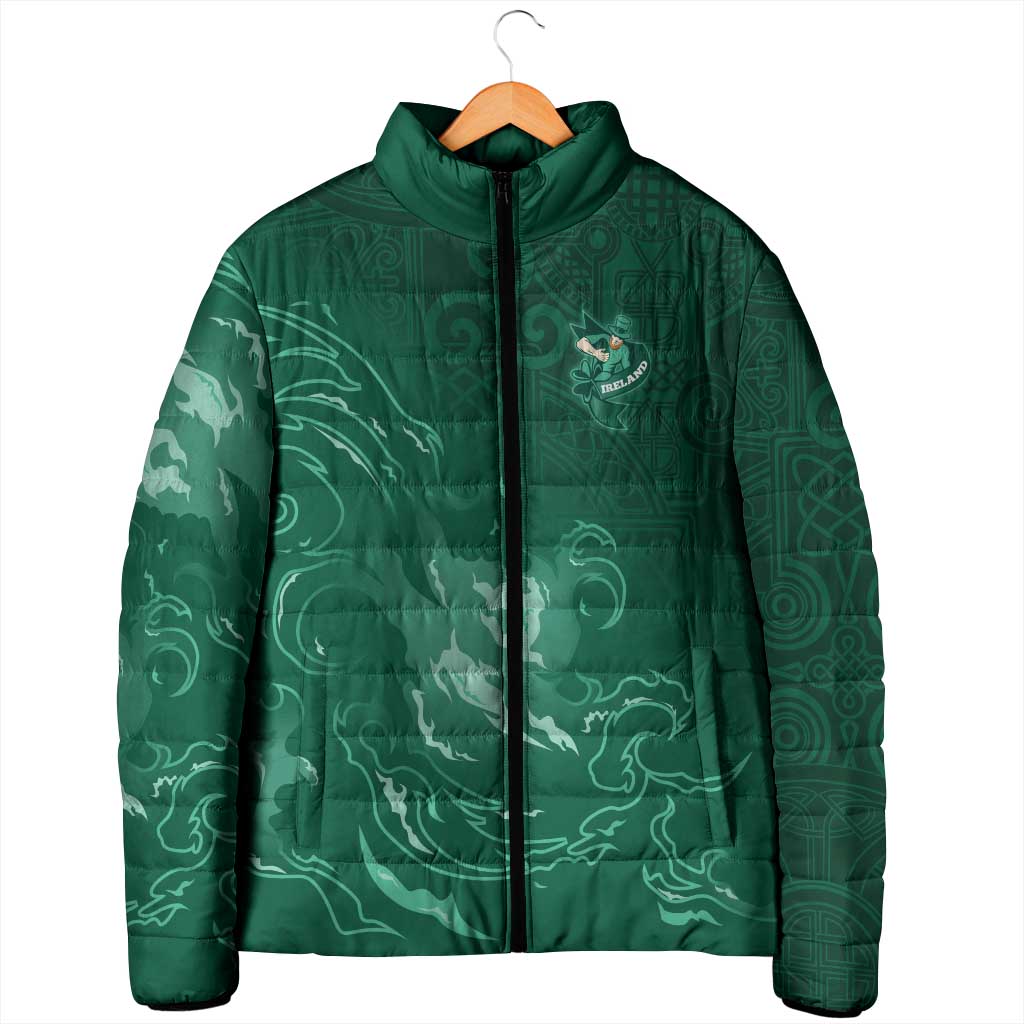 Custom Ireland Rugby Pride Padded Jacket Celtic Shamrock Flame Fire Style