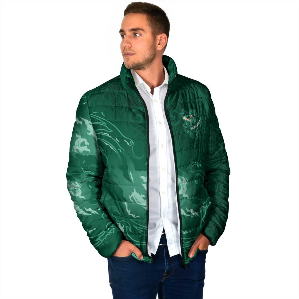 Custom Ireland Rugby Pride Padded Jacket Celtic Shamrock Flame Fire Style