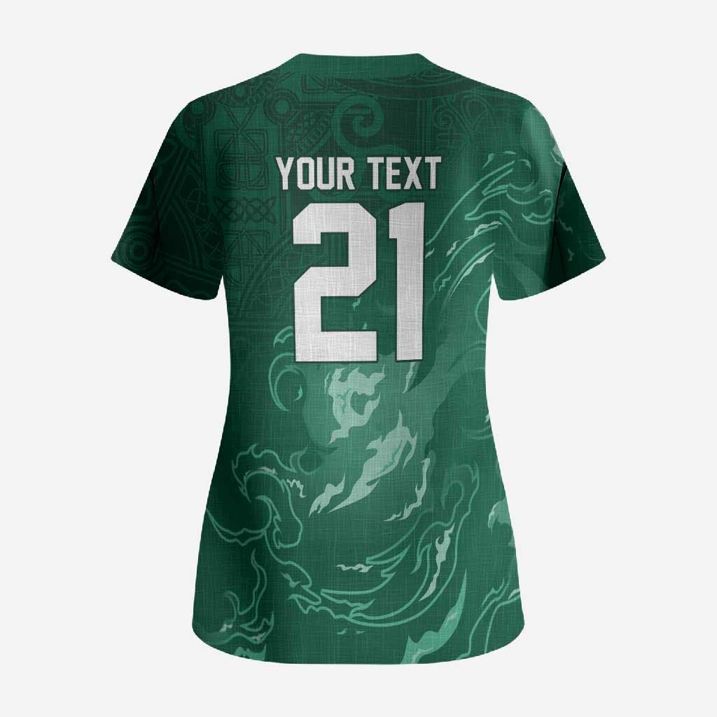 Custom Ireland Rugby Pride Scrub Top Celtic Shamrock Flame Fire Style