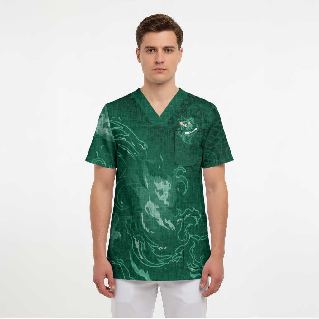 Custom Ireland Rugby Pride Scrub Top Celtic Shamrock Flame Fire Style
