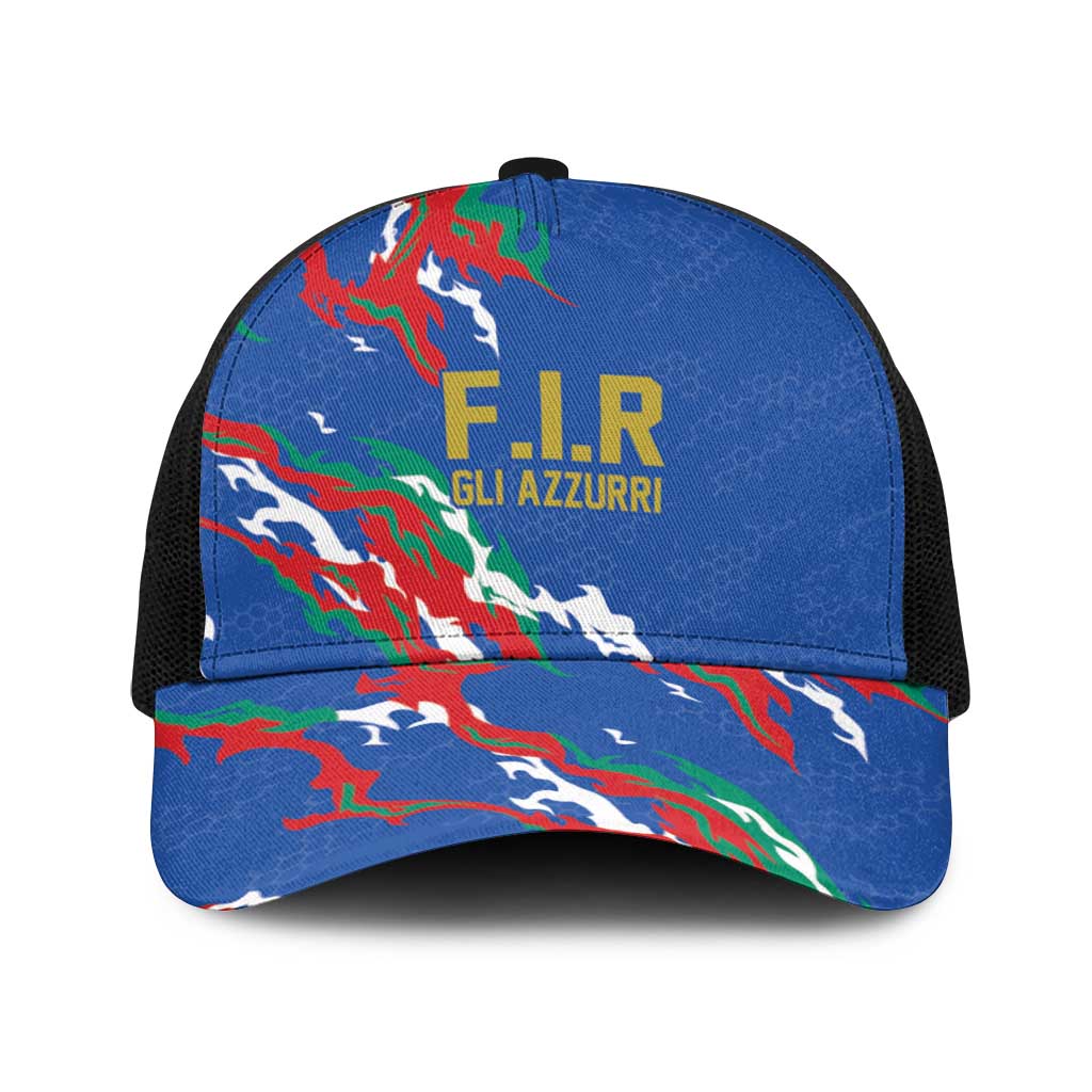 Italy Rugby Pride Baseball Net Cap Gli Azzurri Flame Fire Style