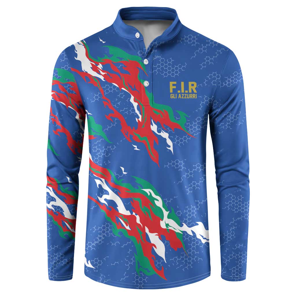 Custom Italy Rugby Pride Button Sweatshirt Gli Azzurri Flame Fire Style