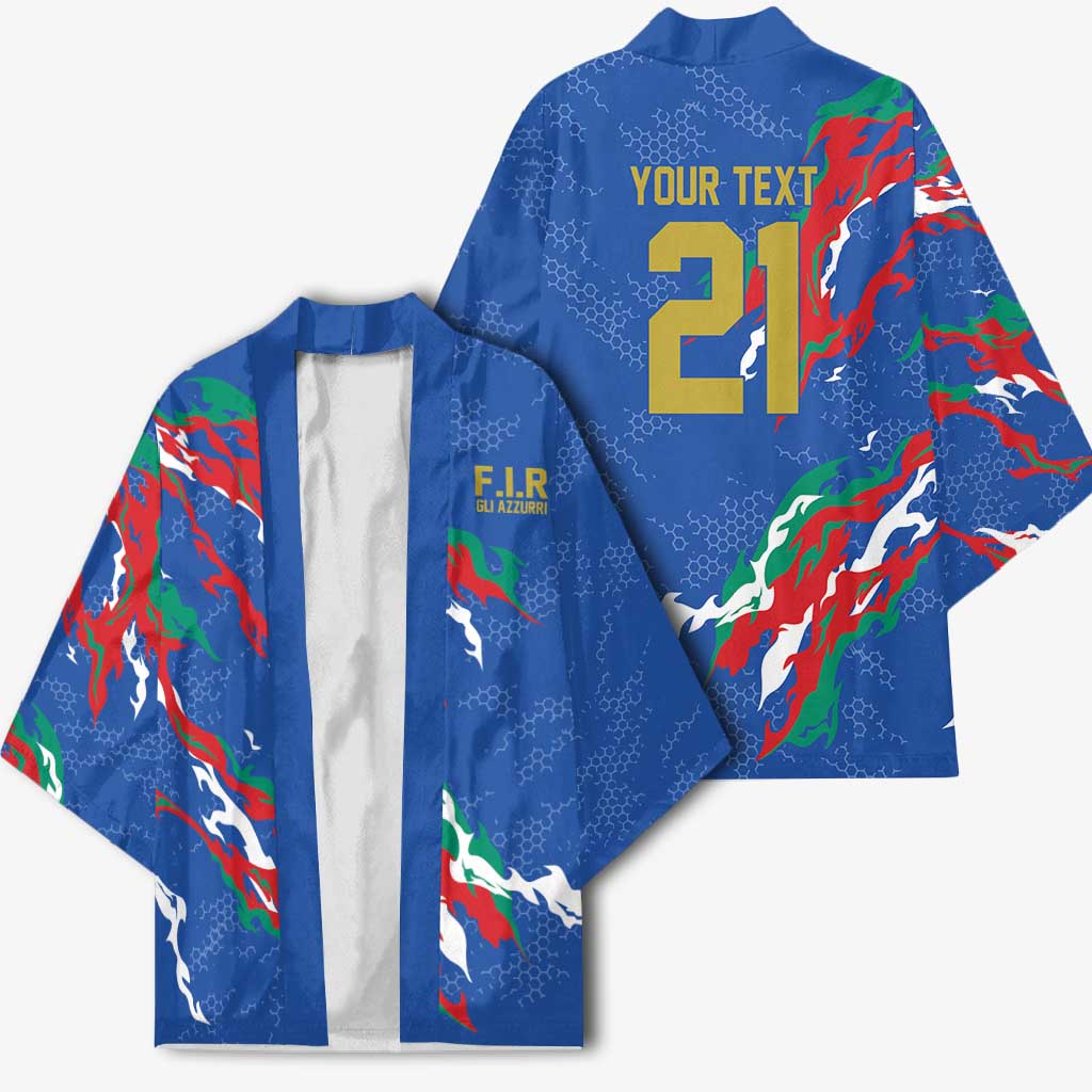 Custom Italy Rugby Pride Kimono Gli Azzurri Flame Fire Style
