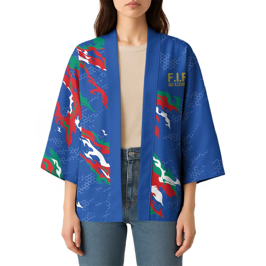 Custom Italy Rugby Pride Kimono Gli Azzurri Flame Fire Style
