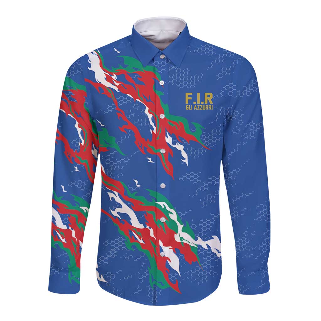 Custom Italy Rugby Pride Long Sleeve Button Shirt Gli Azzurri Flame Fire Style