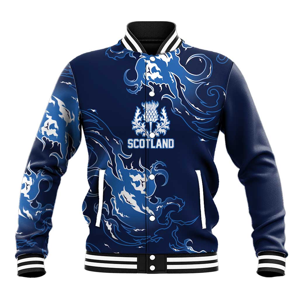 Custom Scotland Rugby Pride Baseball Jacket Thistle Flame Fire Style