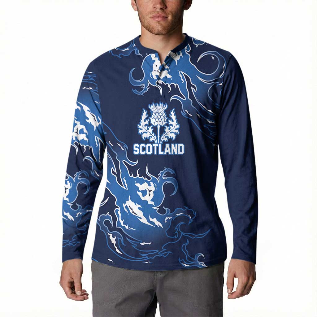 Custom Scotland Rugby Pride Button Sweatshirt Thistle Flame Fire Style
