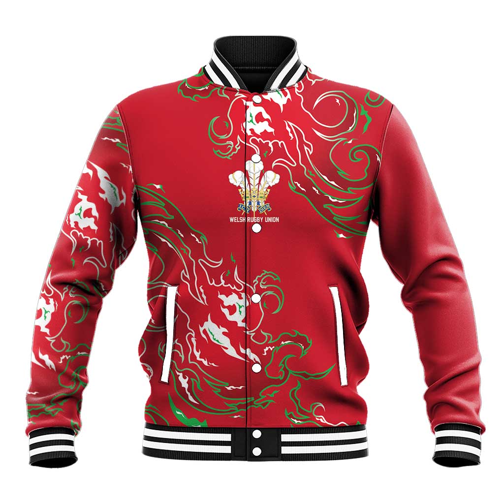 Custom Wales Rugby Pride Baseball Jacket Cymru Three feathers Flame Fire Style