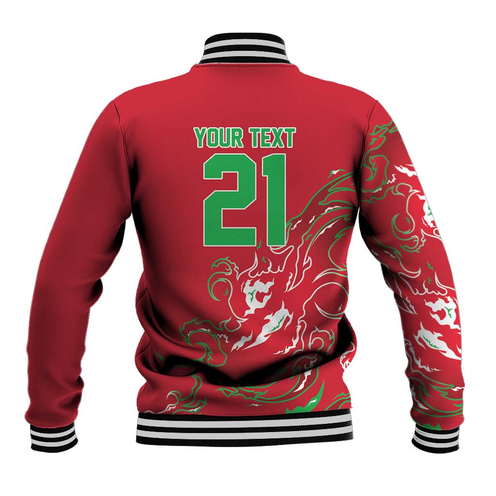 Custom Wales Rugby Pride Baseball Jacket Cymru Three feathers Flame Fire Style