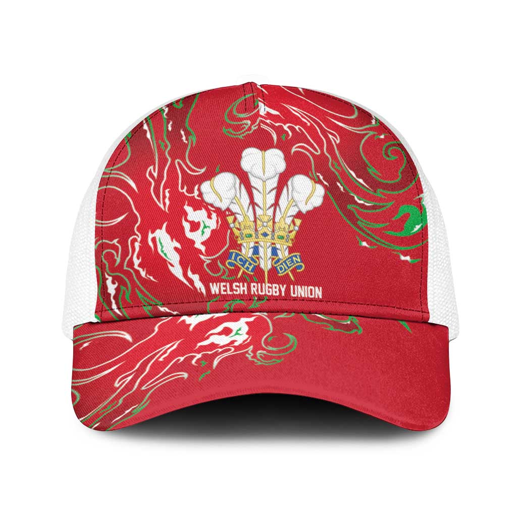Wales Rugby Pride Baseball Net Cap Cymru Three feathers Flame Fire Style