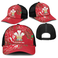 Wales Rugby Pride Baseball Net Cap Cymru Three feathers Flame Fire Style
