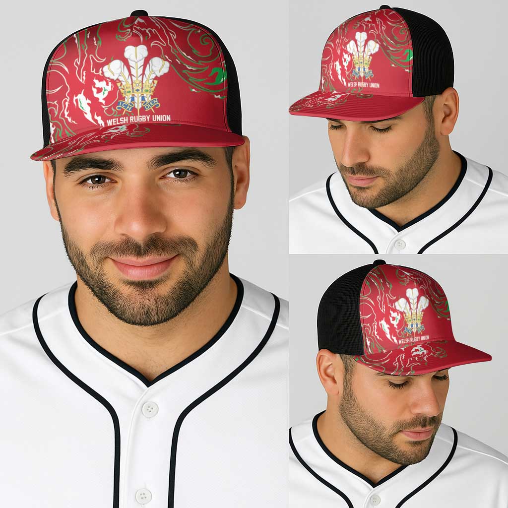 Wales Rugby Pride Baseball Net Cap Cymru Three feathers Flame Fire Style