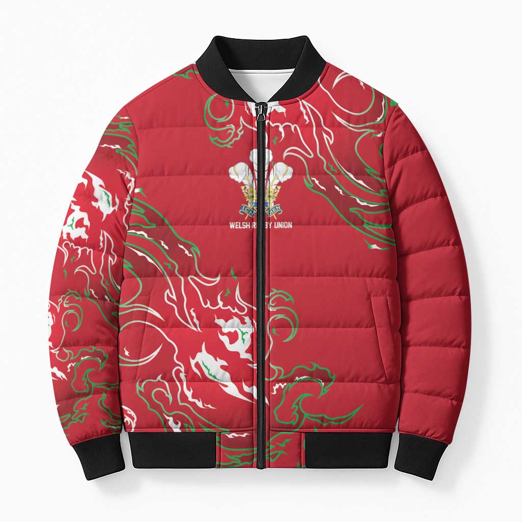 Custom Wales Rugby Pride Bomber Puffer Jacket Cymru Three feathers Flame Fire Style