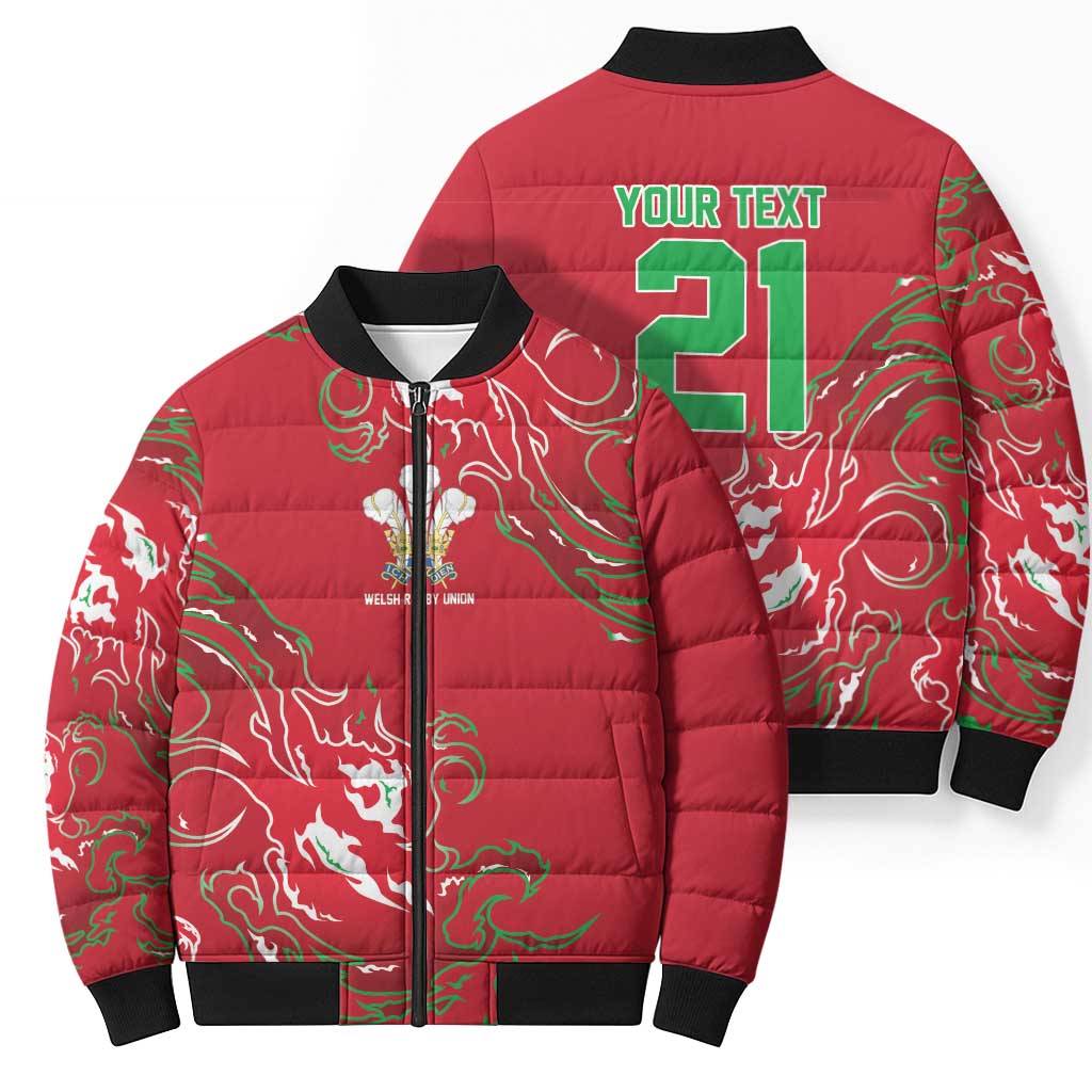 Custom Wales Rugby Pride Bomber Puffer Jacket Cymru Three feathers Flame Fire Style
