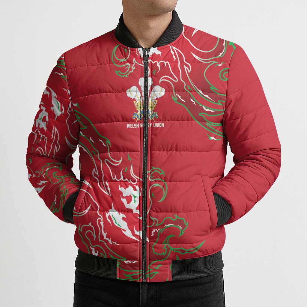 Custom Wales Rugby Pride Bomber Puffer Jacket Cymru Three feathers Flame Fire Style